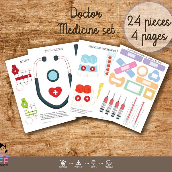 Printable Doctor Kit for Kids - Paper Craft Activity - Toddler Activities - Educational Homeschool Resources - Hospital Pretend Play