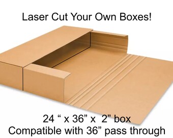 Laser Cut Your Own Boxes, Laser Cutting File, SVG, laser cut your own shipping box 24 x 36 x 2 in box compatible with 36 in pass through