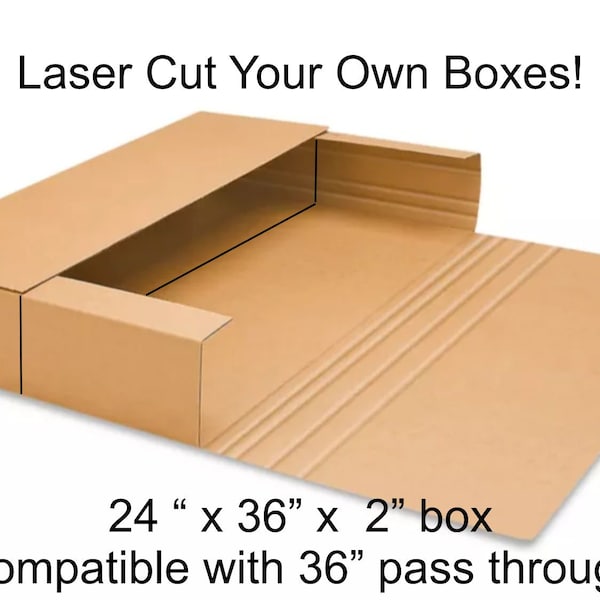 Laser Cut Your Own Boxes, Laser Cutting File, SVG, laser cut your own shipping box 24 x 36 x 2 in box compatible with 36 in pass through