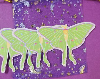 Sparkly Luna Moth Sticker Whimsical colorful sticker art for Notebook, Sketchbook, Kindle, Bright Pretty Colorful  Bug Insect Sticker