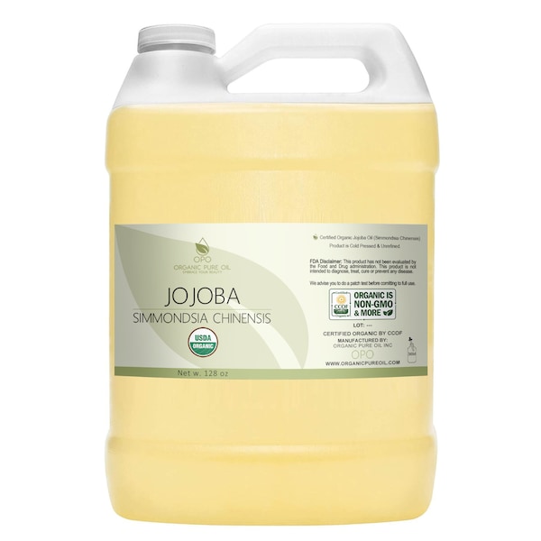 USDA Organic Unrefined Golden Jojoba Oil: Cold Pressed, Virgin Carrier, Skin & Haircare (4 - 128oz)