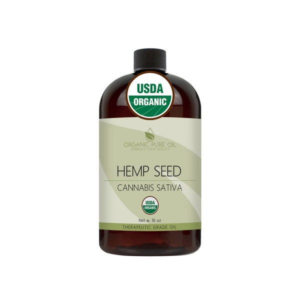 Organic Hemp Seed Oil - 16 oz - USDA Certified Organic 100% Pure, Unrefined, Extra Virgin, Non-GMO, Carrier Oil for Hair, Skin, DIY & More
