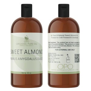 Unrefined Sweet Almond Oil: Hexane-Free, Vegan, Cold Pressed, Carrier DIY Skin & Haircare (4oz - 10Gal) 64 Ounces