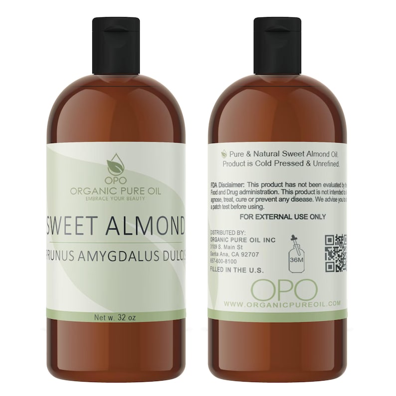 Unrefined Sweet Almond Oil: Hexane-Free, Vegan, Cold Pressed, Carrier DIY Skin & Haircare (4oz - 10Gal) 64 Ounces