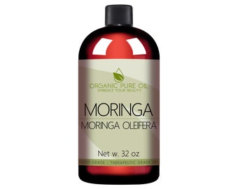 Huile de graines de Moringa – 100 % pure, non raffinée, pressée à froid, sans OGM, végétalienne, 32 oz/1 litre pour cheveux, peau, visage, corps, cosmétiques DIY par Organic Pure Oil