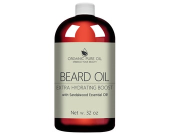 Sandalwood Beard Oil Conditioner 100% Organically Sourced Natural Facial Hair Mustache Lash Brow Conditioning Growth Blend w/ Non-GMO 32 oz