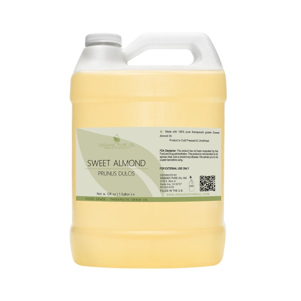 Sweet Almond Oil - 100% Pure Natural Organic Non-GMO Unrefined Unscented Cold Pressed for Soaps Cream Lotion Bulk Wholesale Gallon DIY 128oz