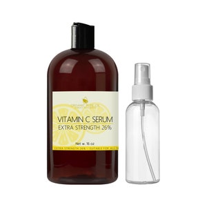 Organic Vitamin C Facial Serum 26%: Aloe, Collagen, Retinol, Vitamin A, B, E (16oz)