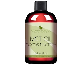 Coconut Oil - 100% Pure, Fractionated, MCT Mono Chain Triglycerides Natural Organically Sourced 8 OZ Hair Skin Nail Facial Care Cosmetics