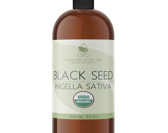 Aceite de semilla negra orgánico sin refinar del USDA: comino egipcio prensado en frío, Nigella sativa (32 oz) - A granel