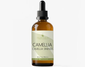 Huile de graines de camélia - 100 % pure, non raffinée, pressée à froid, sans OGM, végétalienne, sans cruauté envers les animaux 4 OZ Amber Glass Skin Hair Nail Care Hydratant