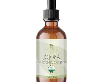Aceite de jojoba orgánico sin refinar del USDA: prensado en frío, sin OGM, vegano. Producto para el cuidado del cabello, la piel y la barba.