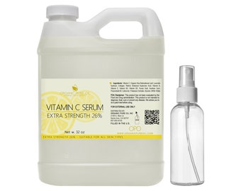 Vitamin C Facial Serum - Extra Strength 26% Formula for Visible Signs of Aging Bulk 32 oz - Collagen Under Eye Vitamin A E B3 Aloe Vera Face