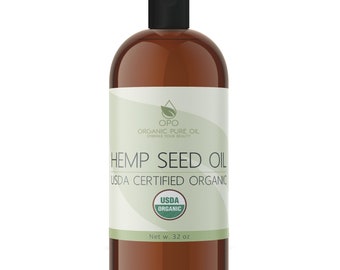USDA Organic Unrefined Hemp Seed Oil: Cold Pressed, Vegan, Massage, Skincare & Haircare (32oz) -Bulk