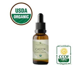 Certified Organic Castor Oil - 100% Pure Refined USDA Certified Cold Pressed Non-GMO for Skin Hair Nail Body Facial Eyelash Growth Natural
