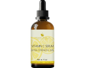 Vitamin C Serum - Extra Strength 26% Advanced Formula for Visible Signs of Aging - 4 oz - Collagen, Retinol, Under Eye, Vitamins A E B3 B5