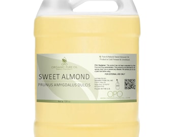 Ongeraffineerde zoete amandelolie: koudgeperst, geurloos, doe-het-zelfcosmetica, haar- en huidverzorging (4oz - 10 gal) - Bulk