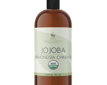 Aceite de jojoba dorado orgánico sin refinar, certificado por el USDA: prensado en frío, para el cuidado del cabello y la piel (947 ml)