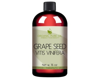 Grape Seed Oil - 16 oz - 100% All Natural, Organically Sourced, Cold Pressed, NON-GMO, Vegan Face Skin Hair Nail Care Wholesale Bulk