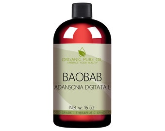 Baobab Oil - 16 oz - 100% Pure Unrefined Cold Pressed Non-GMO Vegan for Hair, Skin, Nails, Face, Body, Mustache, Beard, Brows, DIY