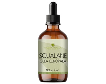 Squalane Oil - 4 oz Amber Glass & Dropper 100% Pure Non-GMO Refined Cold Pressed Derived from Olive Hair Skin Body Moisturizing Nourishing