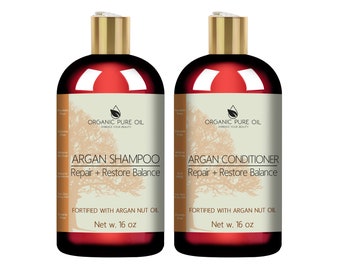 Moroccan Argan Oil Shampoo & Conditioner Set: Moisturizing Hair Repair, Restoration Non-GMO (16oz)