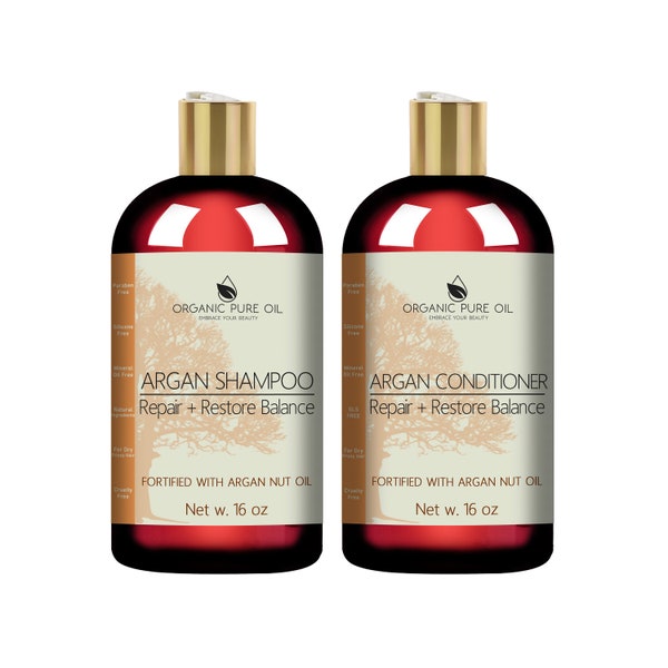 Moroccan Argan Nut Shampoo & Conditioner 16 oz Set Moisturizing Hair Repair and Restoration Natural Botanical Extracts Paraben-Free, Non-GMO