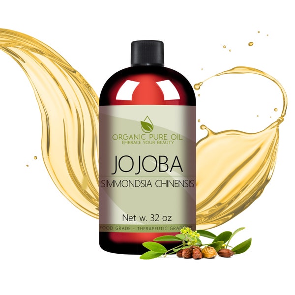 Golden Jojoba Oil - 100% Pure Unrefined Cold Pressed Organic Source Virgin Vegan Non GMO Bulk Hohoba Carrier Oil Hair Skin Essential Oils