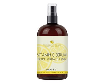 Vitamin C Serum - Extra Strength 26% Advanced Formula for Visible Signs of Aging - 8 oz - Collagen, Retinol, Under Eye, Vitamins A E B3 B5