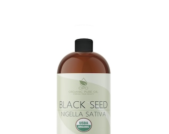 Aceite de semilla negra orgánico sin refinar del USDA: comino egipcio, prensado en frío, nigella, virgen extra (8 oz)