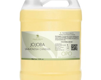 Aceite de jojoba dorado sin refinar: prensado en frío, portador sin OMG, fórmula cosmética (1 galón) - A granel