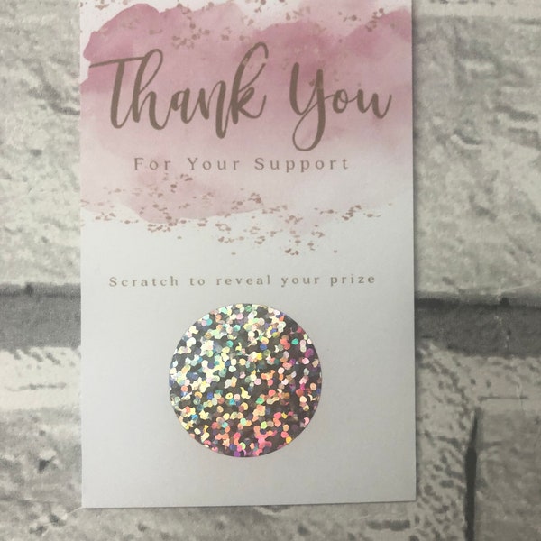 Customer Loyalty Scratch Off Card Discount Gift Business Prize Thank You Blush Pink Glitter Custom Luxury Support