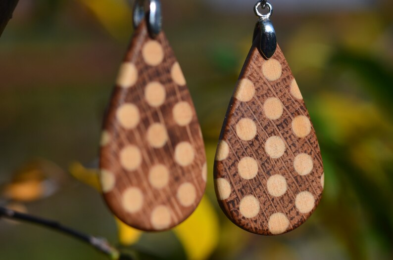 End grain Wood earrings with dots efect