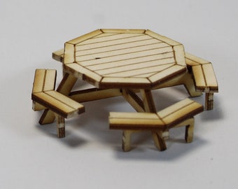 N, HO & O Scale Laser Cut Octagon Picnic Table Kit