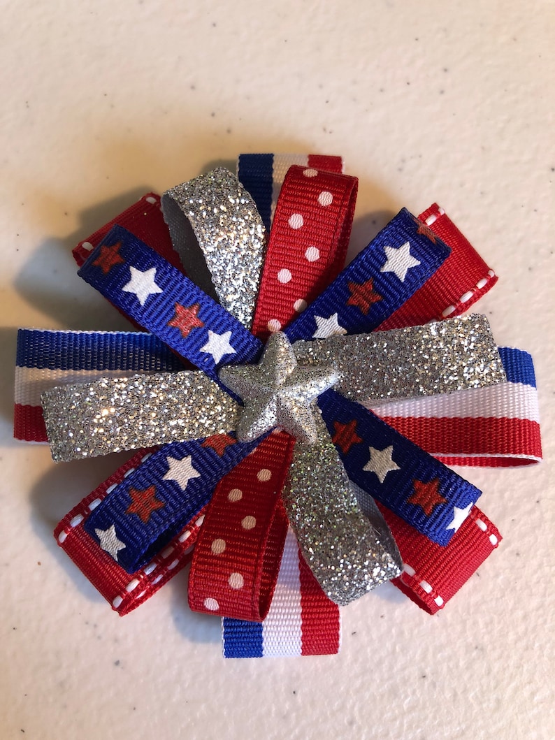3 Patriotic Hair Bows // Silver Glitter Star Hair Bows Etsy