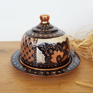 Sugar Bowl with Lid,Decorative Turkish Delight Bowl,Metal Candy Bowl,Hammered and Engraved Authentic Copper Serving Bowl with Lid