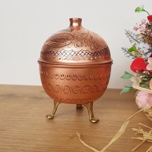 Sugar Bowl with Lid, Round Metal Candy Bowl, Small Copper Bowl,Decorative Mini Bowl,Copper Tripod Bowl, Turkish Delight Bowl,Sweet Gift Bowl