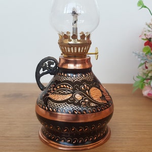 Rustic Table Lamp/Farmhouse Lamp/Rustic Farmhouse Decor/Kerosene Lamp/Ottoman Lamp/Handmade Oriental Lamp/Decorative Copper Oil Lamp