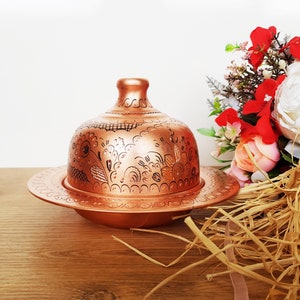 Turkish Delight Bowl,Sugar Bowl with Lid,Copper Candy Dish With Lid,Rustic Metal Candy Dish,Engraved Ottoman Decorative Serving Bowl