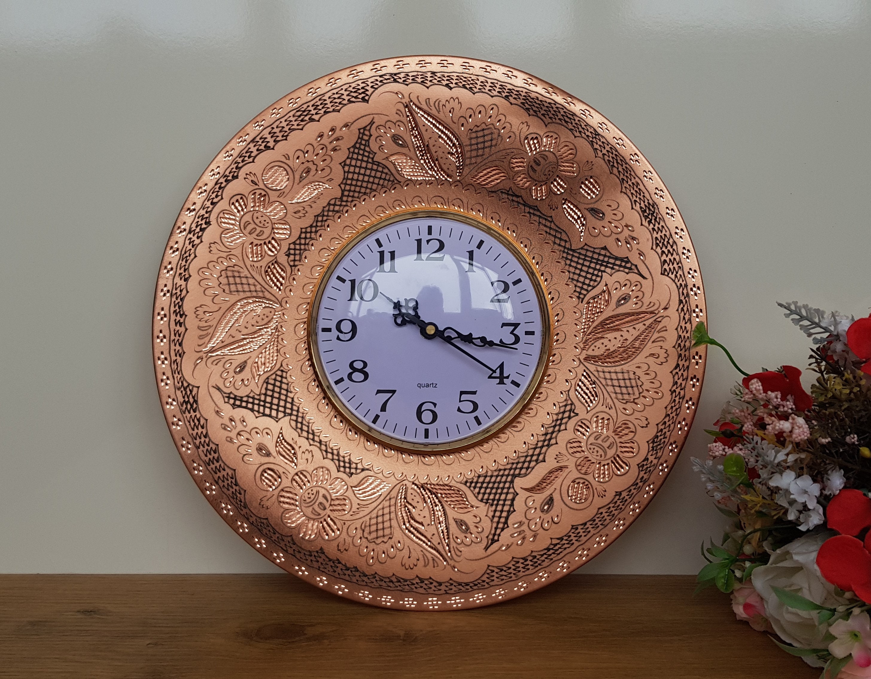 Handmade Copper Wall Clock,engraved Decorative Round Wall Clock,round ...