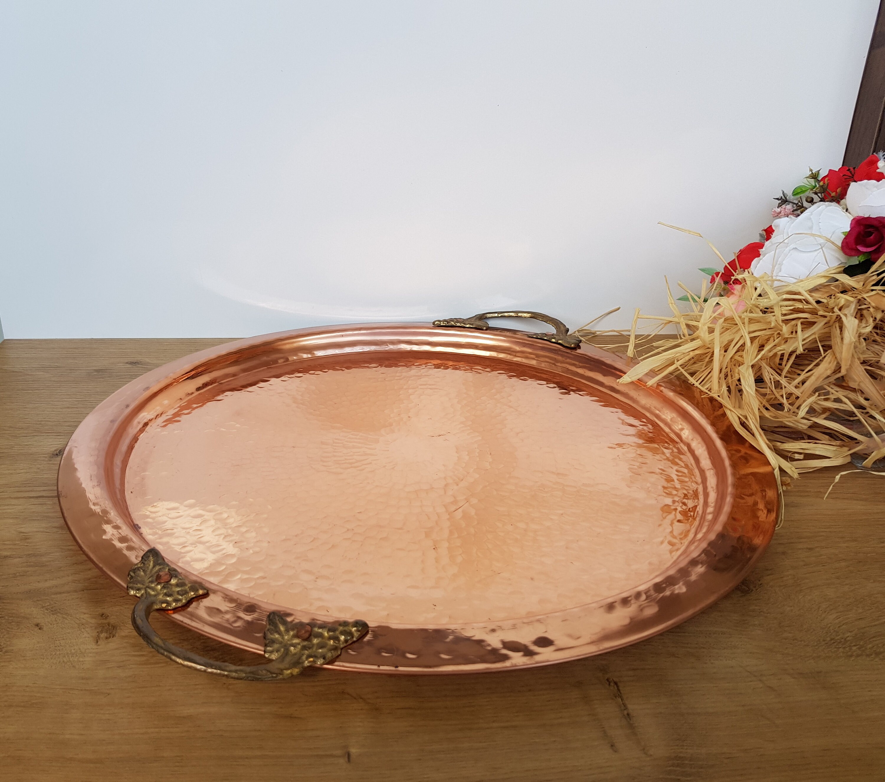 Decorative Tray With Handlesround Copper Traytea Traycoffee Etsy