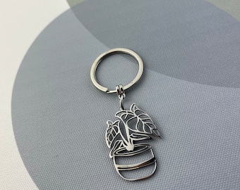 Alocasia Keyring -House plant Keychain - Tropical Leaf Keyring - Gift for plant Lover-  New Home Gift- Plant Gift-  Plant Keychain -Alocasia