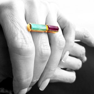Colorful multi stone handmade ring in silver gold plated with tourmaline stones