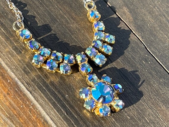 Cut glass vintage aurora borealis necklace, vinta… - image 4