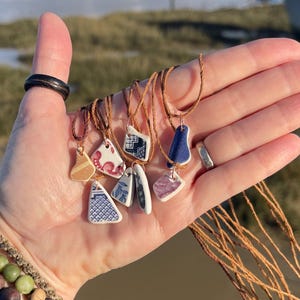 Rustic sea pottery necklace. Recycled necklace, unisex necklace. Surf necklace, hippy necklace, Gift for him, handmade gift for her, ethical