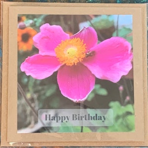 Carte fleurie, carte recyclée, carte d'anniversaire, cadeau d'anniversaire rose, carte écologique. Carte d'anniversaire faite main. Carte d'anniversaire insolite, carte florale