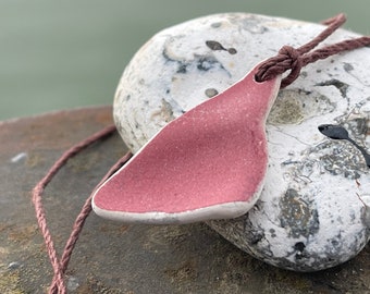 Eco friendly necklace, sea pottery necklace, eco friendly gift for her. Ethical jewellery, recycled pink necklace, Boho beach jewellery