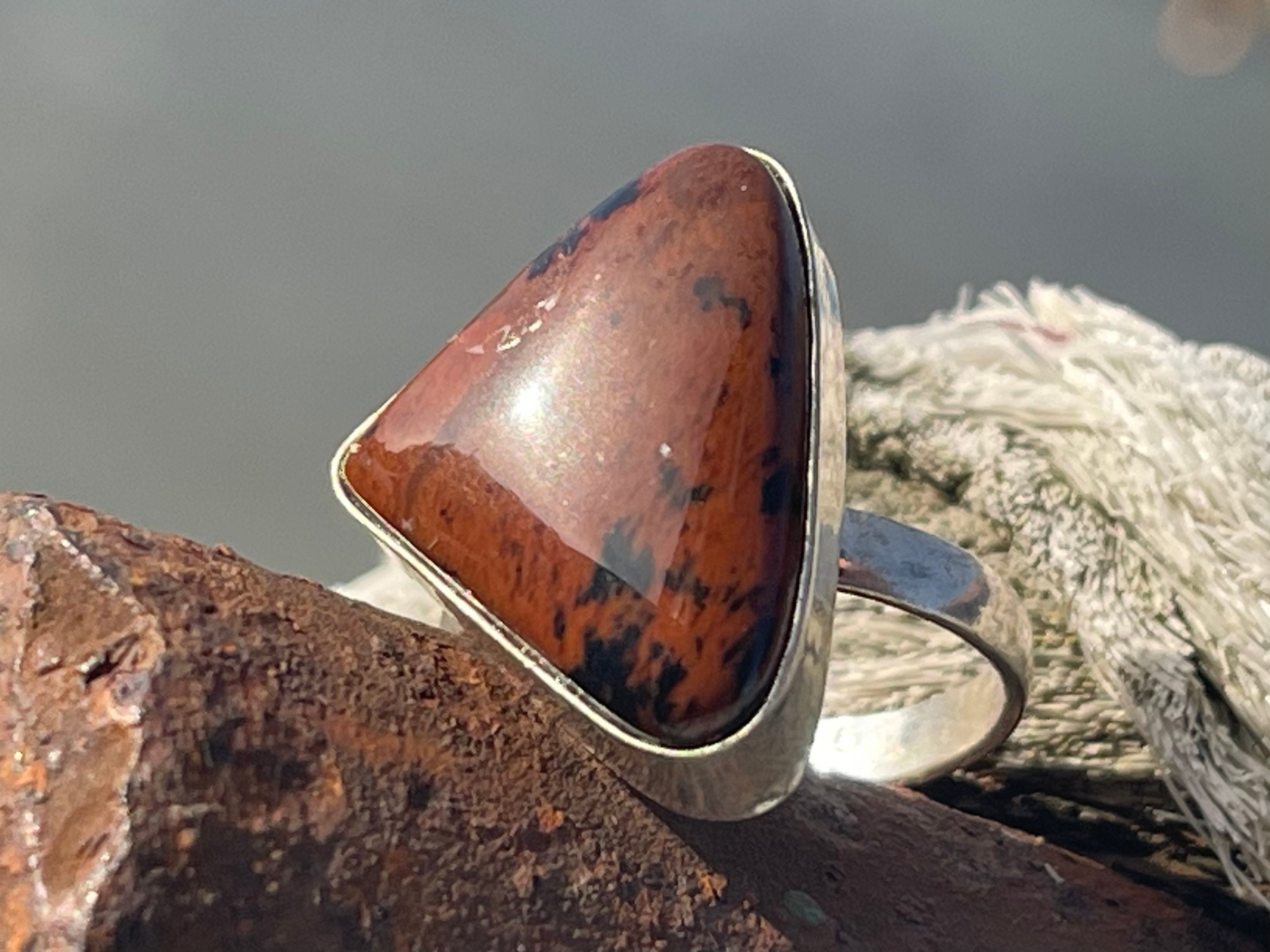 Rainbow (Mahogany) Obsidian Oval Ring – The Empress & Wolf