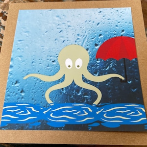 Eco-octopuskaart, gerecyclede kaart, verjaardagskaart, gerecyclede kaart. Milieuvriendelijke kaart. Handgemaakte kaart. Ongebruikelijke bedankkaart, blanco cadeaukaart