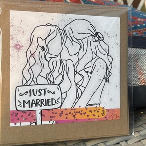 Gerade verheiratet Karte, recycelte handgemachte Hochzeitskarte. Selbstgemachte Hochzeitskarte. Gleichgeschlechtliche Hochzeitskarte. mrs and mrs, Gay Hochzeitskarte. LGBT-Hochzeit